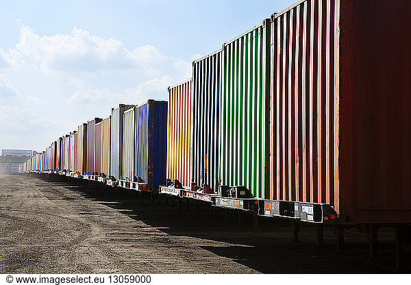 Cargo containers arranged at commercial dock