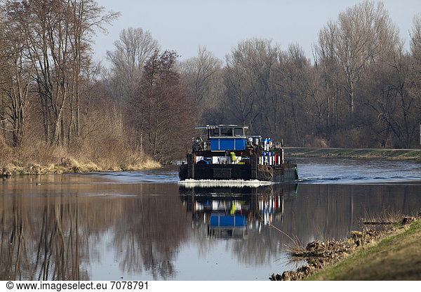 Cargo ship floating on the Havel Canal near Wustermark  Havelland region  Brandenburg  Germany  Europe