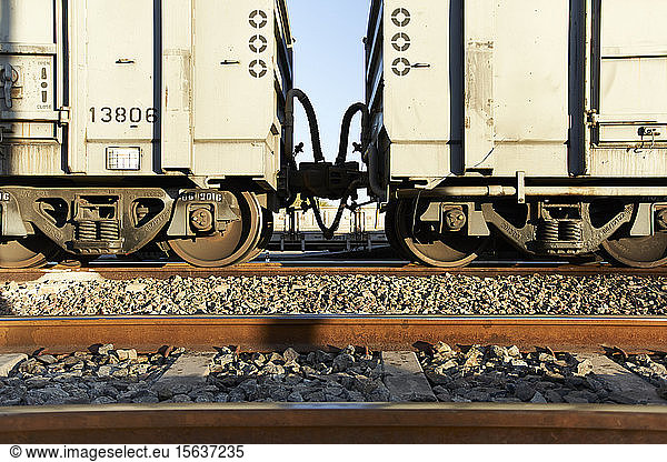 Cargo train on railroad track  Palapye  Botswana