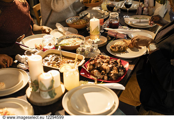 Caribbean food on Christmas dinner table