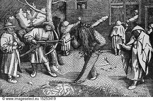 carnival  'The masquerade of Orson and Valentine or the wild man of the woods'  wood engraving  by Pieter Bruegel the Elder (circa 1525 - circa 1569)  1566