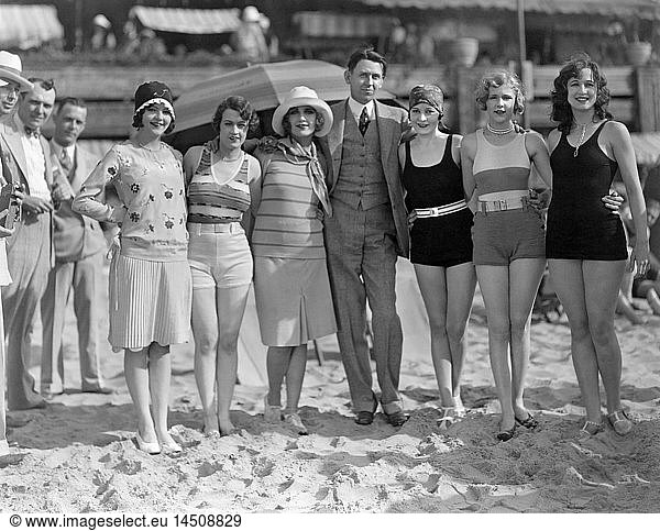 Carole Lombard  (third from left)  Portrait on Beach  late 1920's