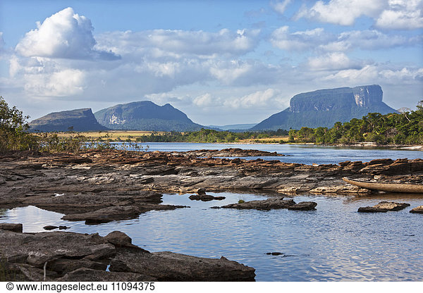 Carrao river with table mountains in background  Canaima National Park  Venezuela
