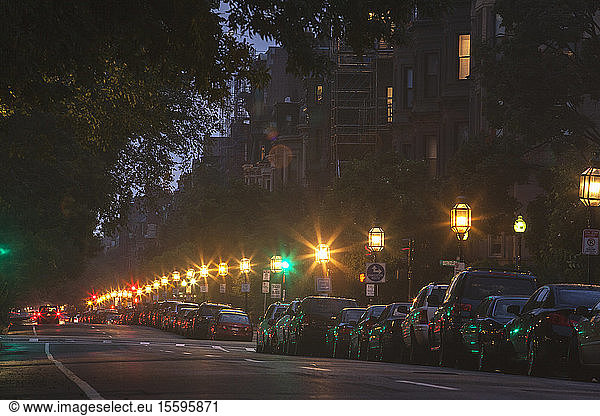 Cars parked on the street  Commonwealth Avenue  Arlington Street  Berkeley Street  Boston  Massachusetts  USA