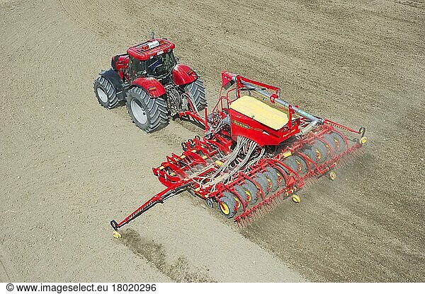 Case 225 Tractor CVX with seed drill Vaderstad Rapid A 600S  seed drill for arable farming  Upplands Vasby  Sweden  Europe