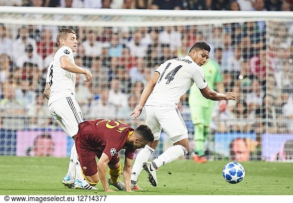 Casemiro (midfielder  Real Madrid) in action during the UEFA Champions League match between Real Madrid and AS Roma at Santiago Bernabeu on September 19  2018 in Madrid  Spain