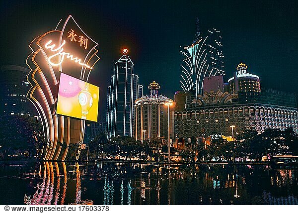 Casino  neon light at night  Macau  China  Asia