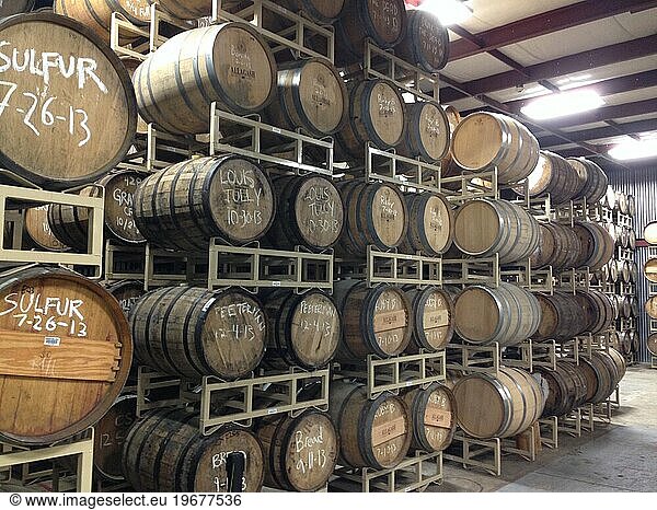 Casks of beer at Allagash Brewery