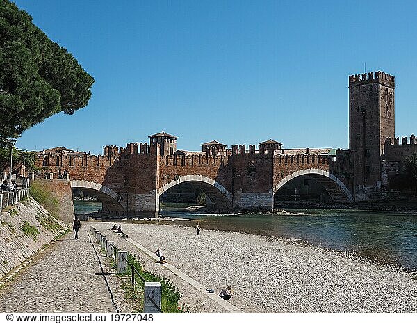Castelvecchio Bridge aka Scaliger Bridge in Verona  Italy  Europe