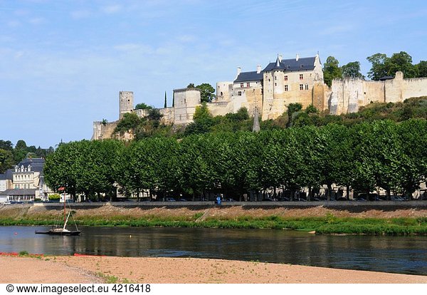Castle and banks of Vienne river  Chinon  Indre-et-Loire  Val de Loire  Centre  Touraine  France