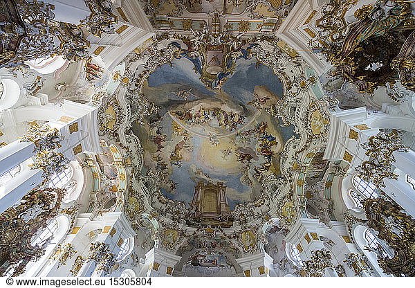 Ceiling painting of Wieskirche Church  Steingaden  Bavaria  Germany