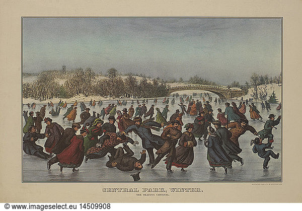 Central Park  Winter  The Skating Carnival  Currier & Ives  1860