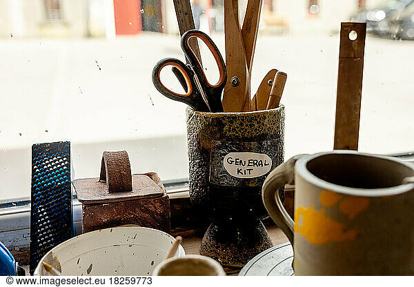Ceramics & Pottery Studio Tool Kit on Bench