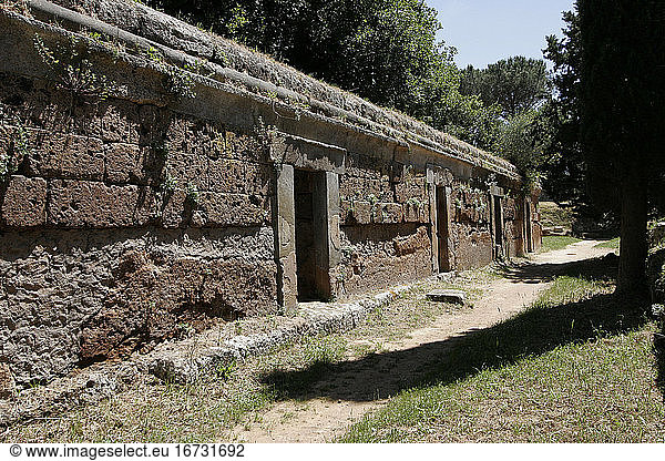 Cerveteri – Caere (Latium,  Italy), 
Banditaccia Necropolis
(Etruscan tombs,  7th–4th c. BC.). Partial view: Tombs of the terraced house type. Photo,  May 2006.