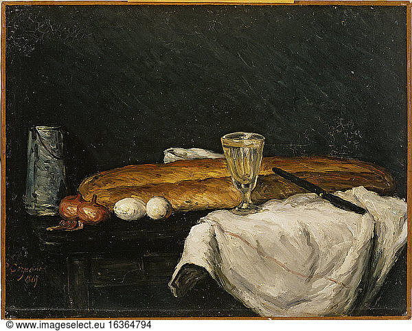 Cezanne  Paul 1839–1906.“Nature morte: Le pain et les oeufs (Still life with bread and eggs)  1865.Oil on canvas  59.2 × 76.2cm.Cincinnati  Cincinnati Art Museum.