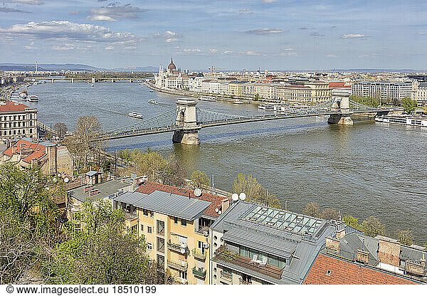 Chain bridge  Danube river and cityscape  Budapest  Hungary