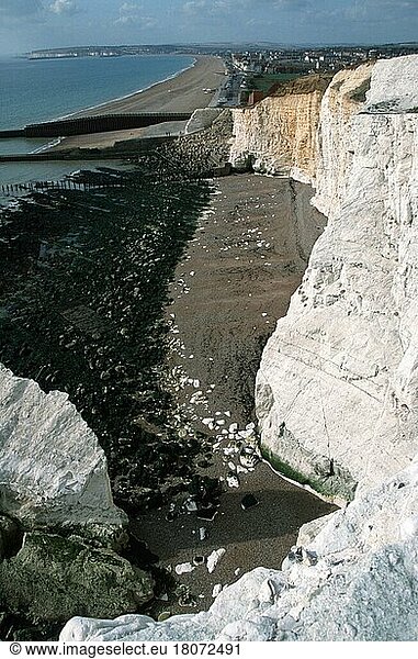 Chalk cliff  Seaford  England  Great Britain  limestone cliff  Great Britain  Europe  landscapes  vertical