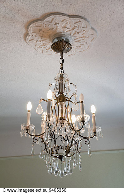 Chandelier hanging to ceiling  Budapest  Hungary
