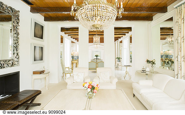 Chandelier in luxury living room