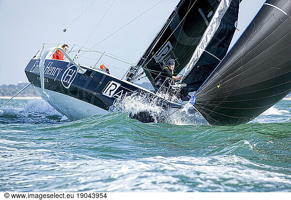 Changing sails onboard a Figaro Beneteau 3