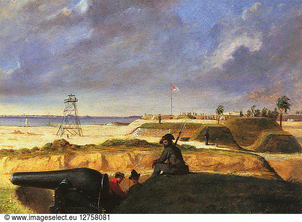 CHAPMAN: BATTERY RUTLEDGE. Conrad Wise Chapman: Battery Rutledge  Charleston  Dec. 3  1864: oil on board.