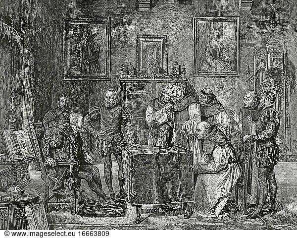 Charles I (1500-1558). King of Spain and Emperor of Germany. Charles V at Yuste. Engraving. La Ilustracion Espanola y Americana   1879.