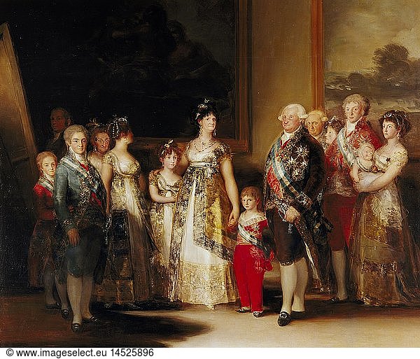 Charles IV  11.11.1748 - 20.1.1819  King of Spain 1788 - 1808  full length  with his family  painting by Francisco Jose de Goya y