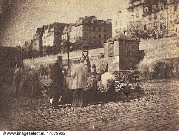 Charles Nègre  1820 – 1880. Market Scene at the Port of City Hall  Paris   before February 1852. Salted paper print from paper negative  14.7 × 19.9 cm.
Inv. Nr. 2003.74.1 
Washington  National Gallery of Art.