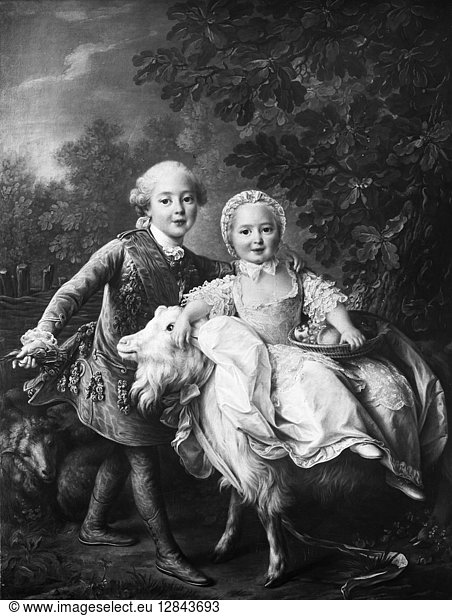 CHARLES X (1757-1836). King of France  1824-1830. The Comte d'Artois  the future King Charles X of France  with his sister  Marie Clothilde (1759-1802)  the future queen consort of Sardinia. Oil on canvas  1763  by François Hubert Drouais.