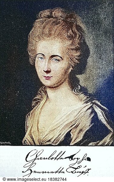 Charlotte Sophie Henriette Buff  11. Januar 1753- 16. Januar 1828  war das Vorbild der Lotte in Johann Wolfgang von Goethes Die Leiden des jungen Werthers  digitale Reproduktion einer Originalvorlage aus dem 19. Jahrhundert  Originaldatum nicht bekannt