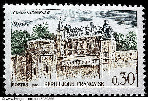Chateau d'Amboise  Loire valley  postage stamp  France  1963