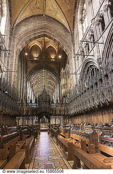 Chester Cathedral choir looking West  Cheshire  England  United Kingdom  Europe