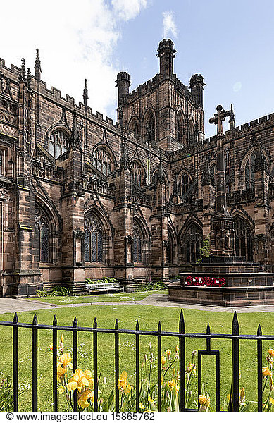 Chester Cathedral  tower from Southwest  Chester  Cheshire  England  United Kingdom  Europe