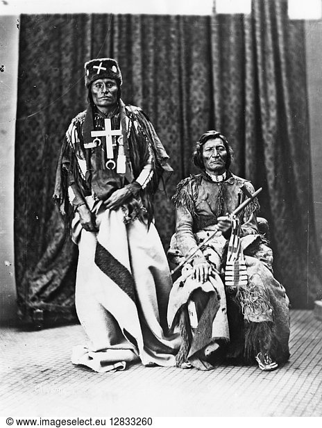 CHEYENNE CHIEFS  1873. Northern Cheyenne chiefs Little Wolf (left) and Dull Knife (also known as Morning Star). Photographed by William Henry Jackson while members of a Cheyenne delegation to Washington  D.C.  1873.