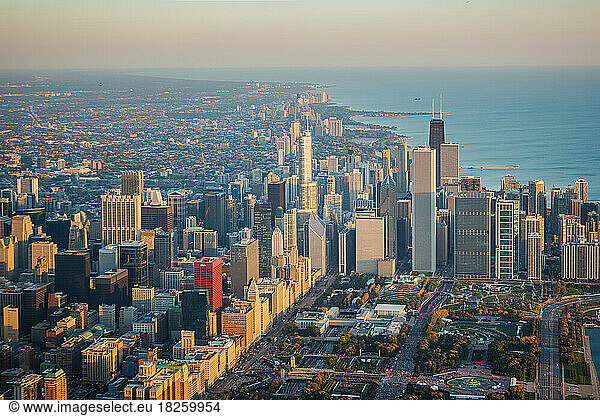 Chicago  Illinois - Cityscape at Sunrise Aerial