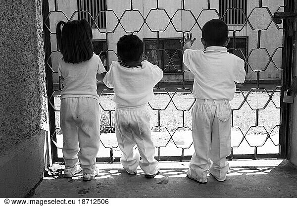 Children look through the bars of a prison in Mexico  D.F.