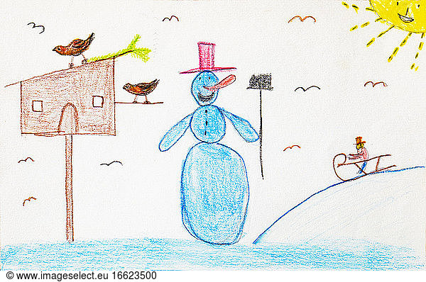 Children's drawing of snowman