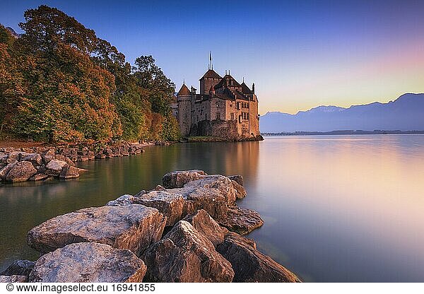 Chillon Castle on Lake Geneva near Montreux  Vaud Switzerland