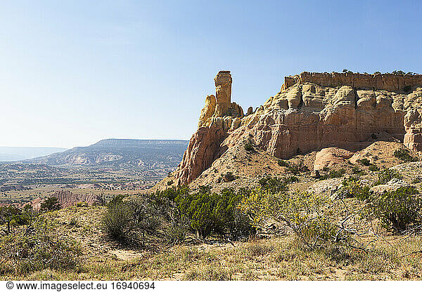 Chimney Rock and mesa  landmark in a protected canyon landscape
