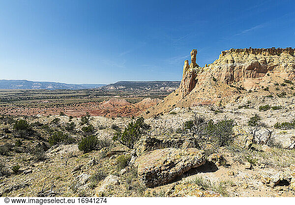 Chimney Rock and mesa  landmark in a protected canyon landscape