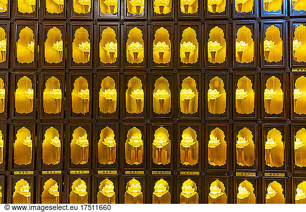 China  Hainan  Sanya  Rows of orchid lanterns inside Nanshan Temple