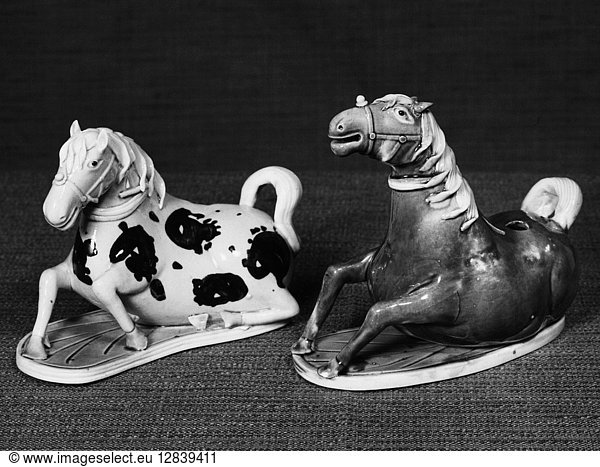 CHINA: PORCELAIN HORSES. Glazed porcelain figures of horses. K'ang Hsi period  Ching Dynasty  1661-1722.