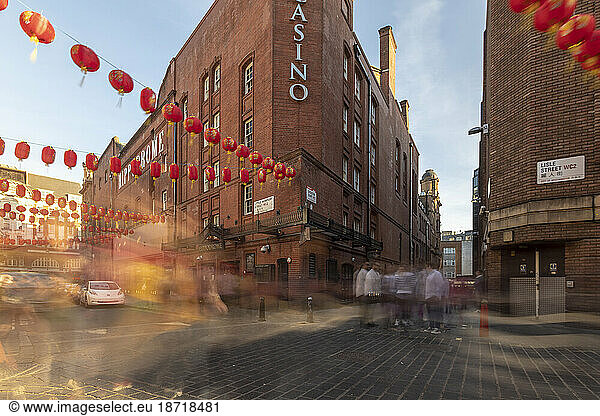 China Town in London late afternoon long exposure
