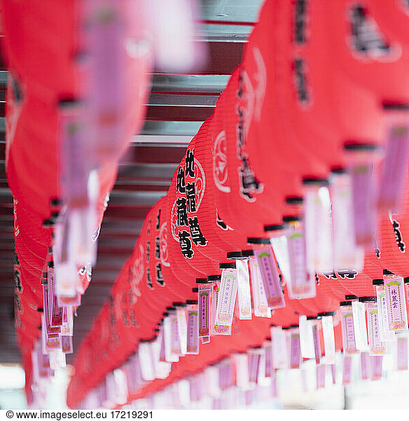 Chinese lanterns hanging in rows
