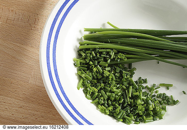 Chives on Plate  close-up