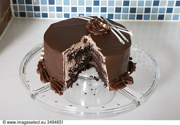 Chocolate cake with missing slice