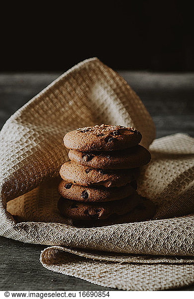 chocolate chip cookies dark food photography