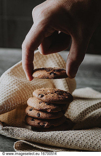 chocolate chip cookies dark food photography