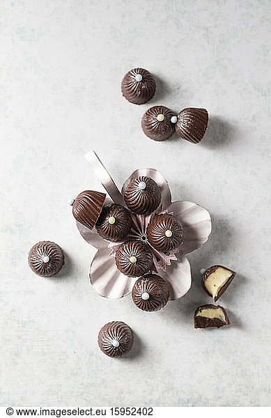 Chocolate pralines with vanilla ganache