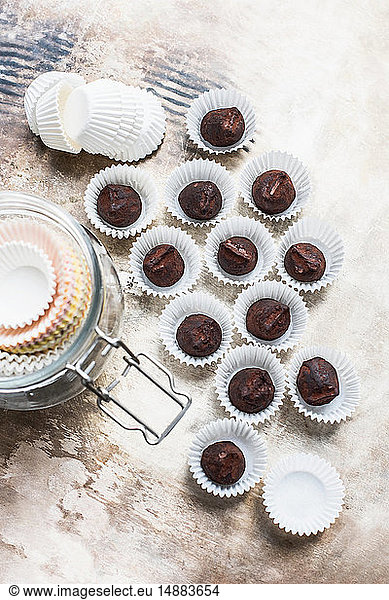 Chocolate truffles in baking cups